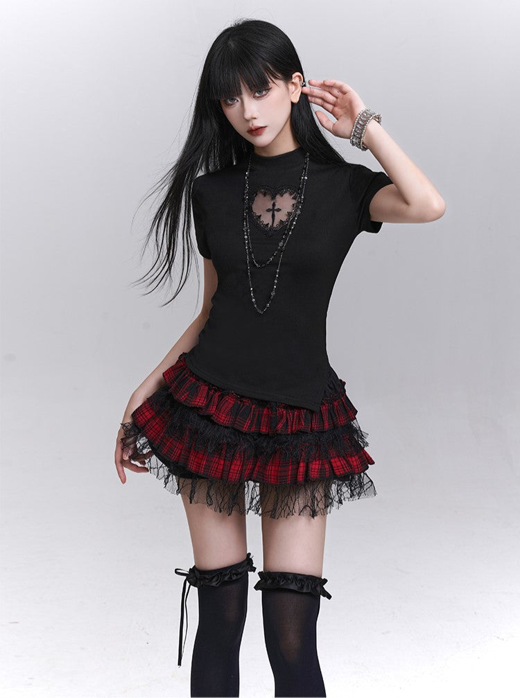 Black Heart Cross Short-sleeved T-shirt LAD0197