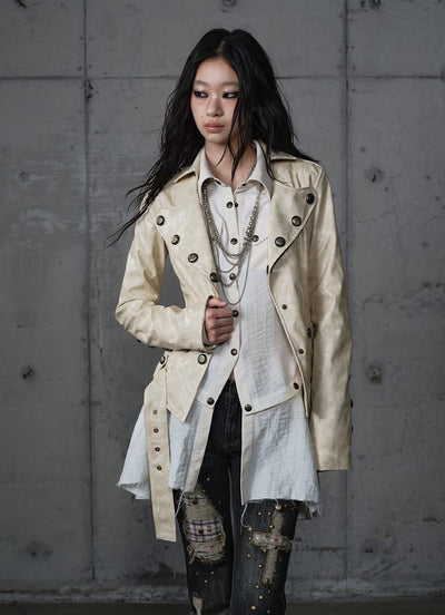 Punk Large Collar Leather Jacket  NOR0206