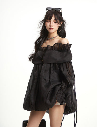 One-shoulder Ruffled Mesh Dress UNC0260