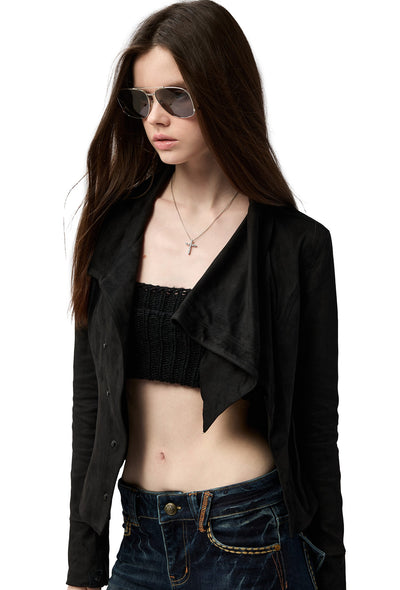 Black Asymmetrical Suede Jacket/Skirt 4MU0156