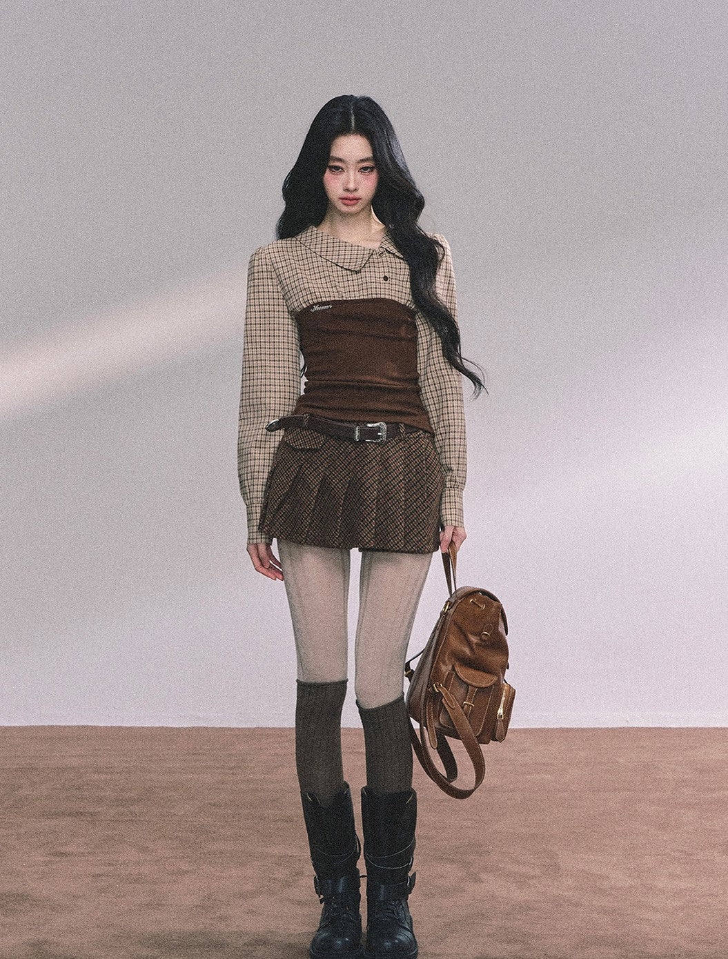 Fake Two-piece Knitted Plaid Shirt DIA0618