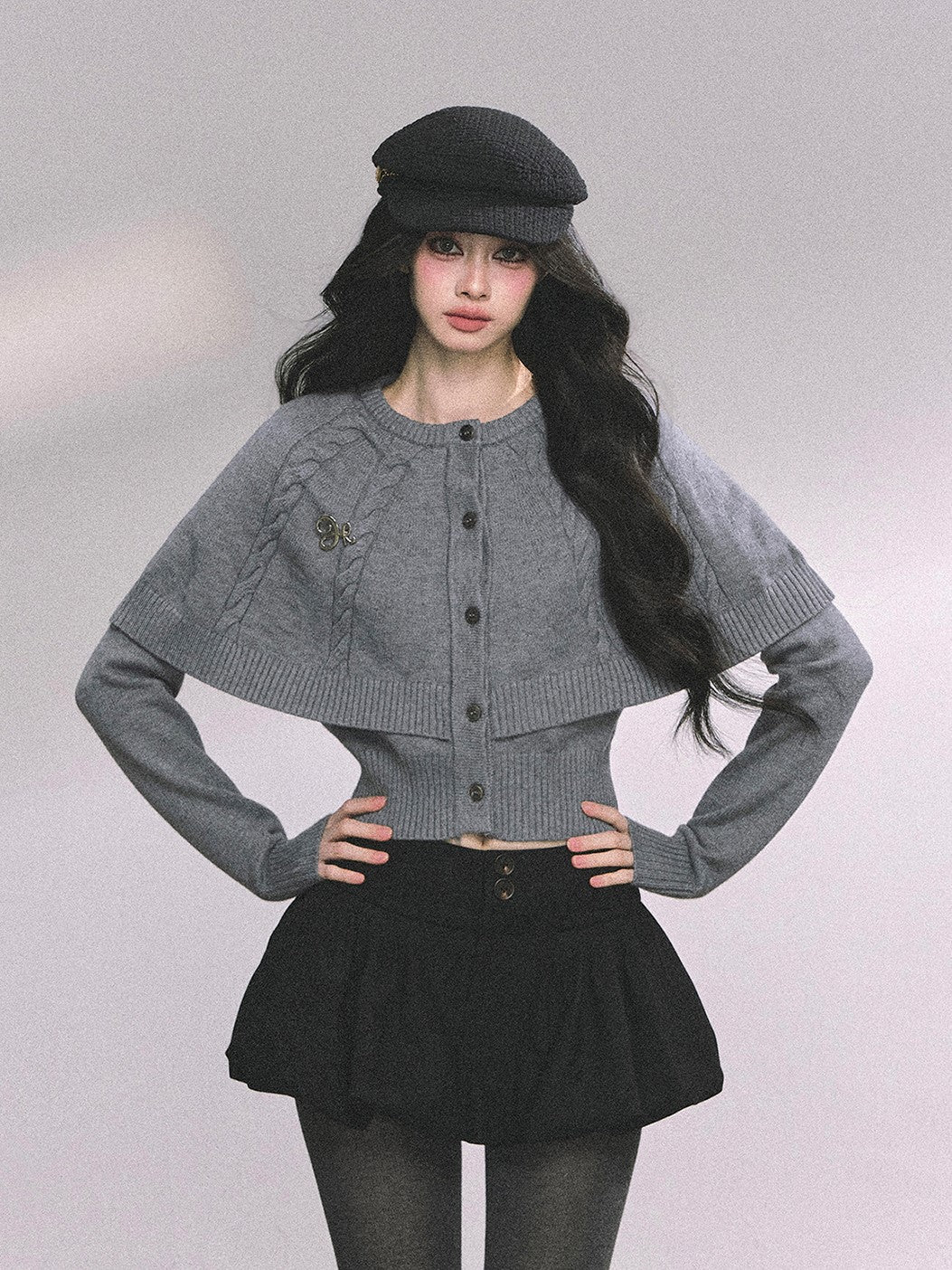 Long-sleeved Cable Cloak Sweater DIA0645