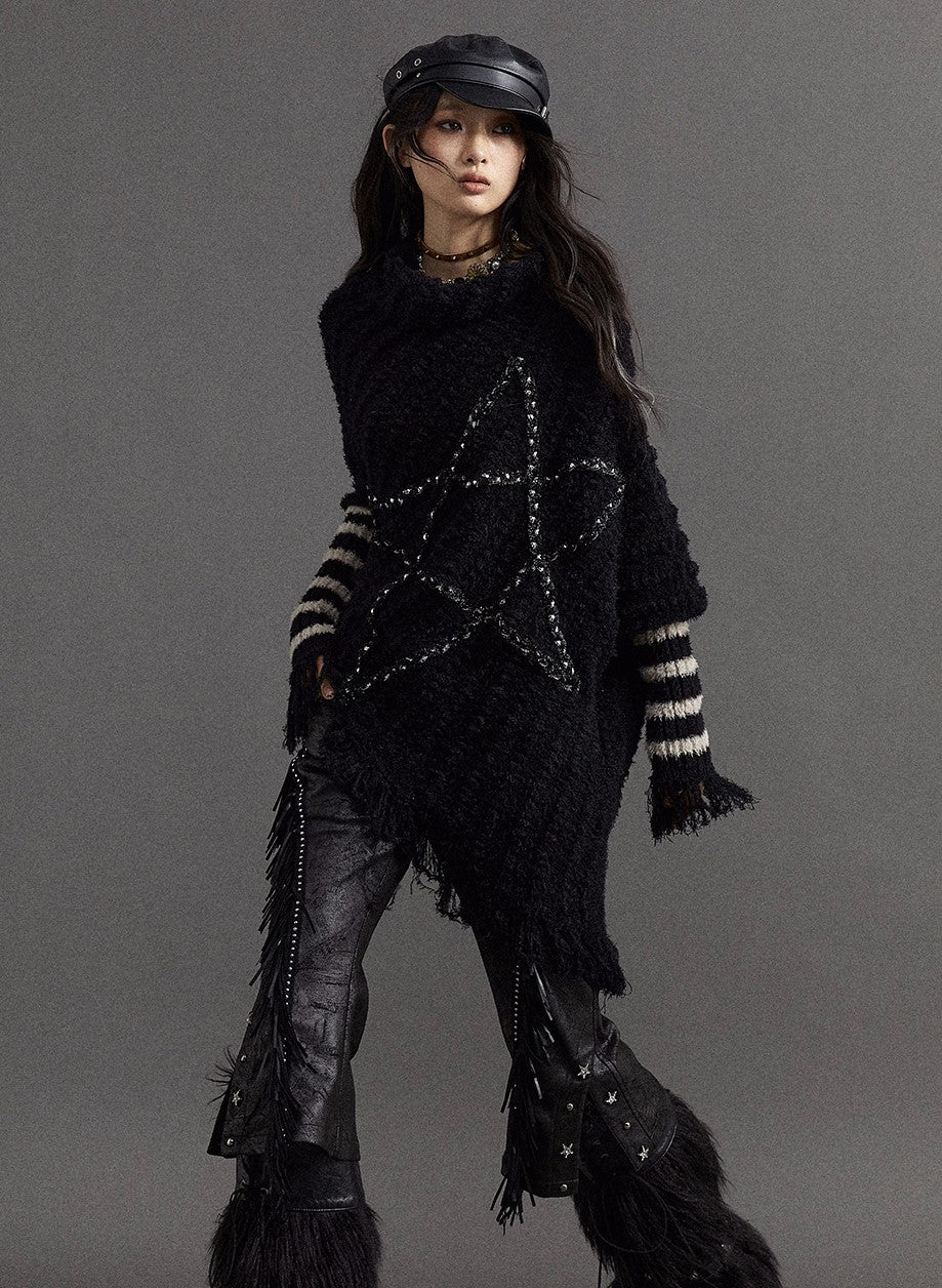 Punk Street Rebellious Five-pointed Star Striped Loose Knitted Sweater NOR0102