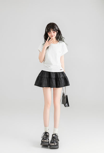 Dark Pattern Jacquard A-line Pleated Fluffy Cake Short Skirt KEI0061