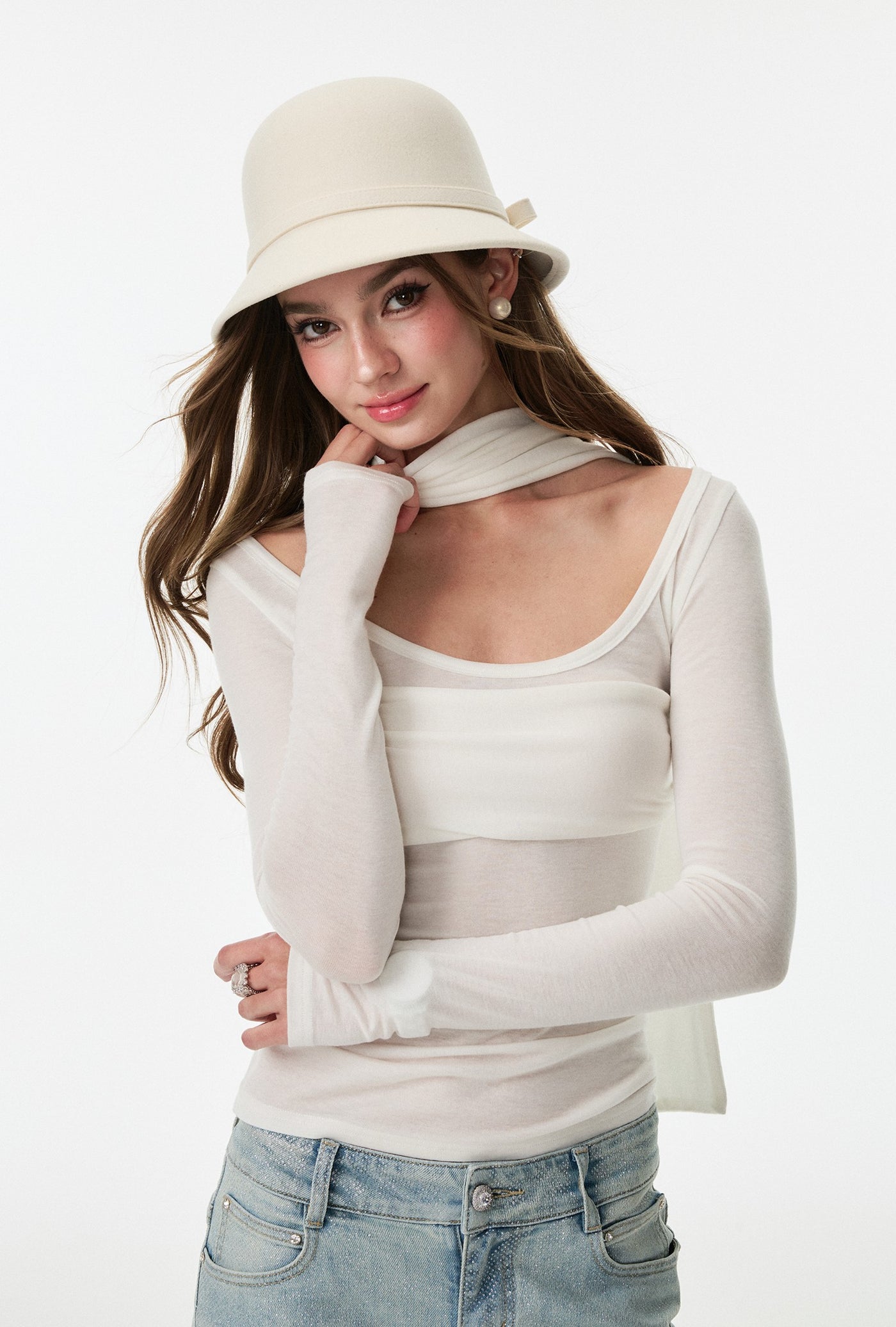 Halter Scarf Base Long-Sleeved T-Shirt 4MU0155