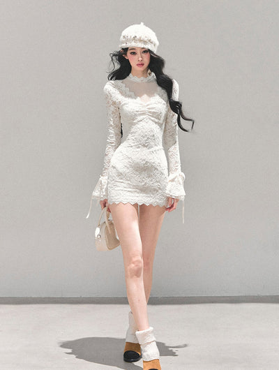 French-style Long-sleeved Lace Mesh Dress DIA0662