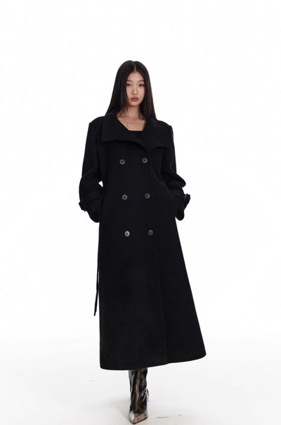 Black Detachable Cape/Woolen Long Coat 4MU0073