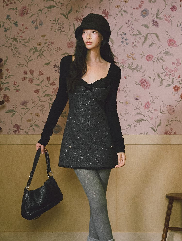 Square Neck Thick Sophisticated Dress LAL0233