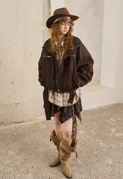Velvet Loose Motorcycle Leather Jacket DID0241
