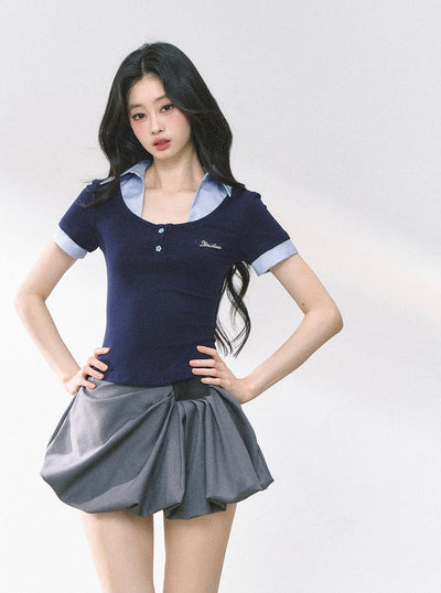 Flower Button Slim T-shirt DIA0484