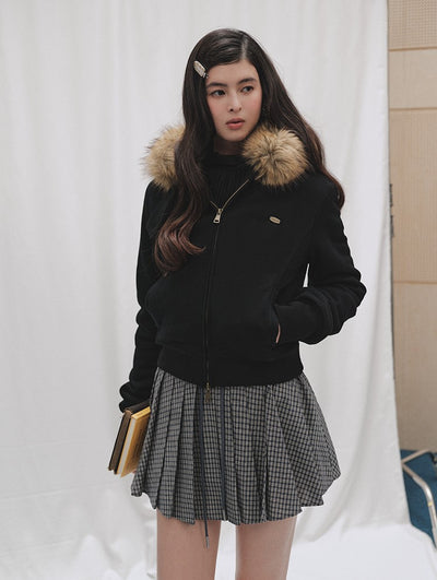 Fur Collar Hooded Short Sweatshirt Jacket LAL0249