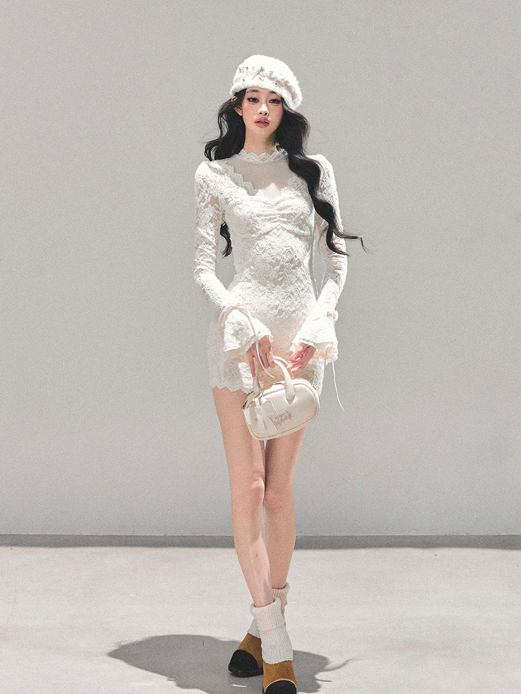 French-style Long-sleeved Lace Mesh Dress DIA0662