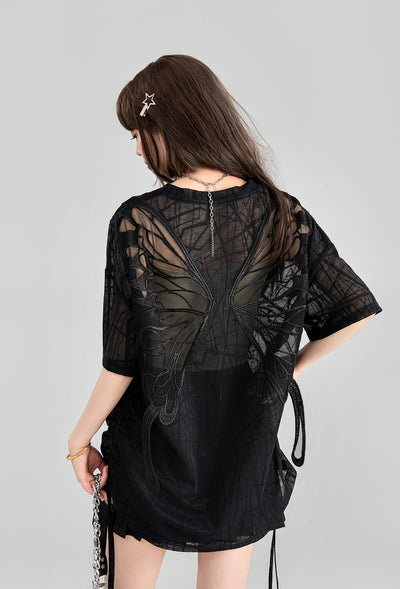 Butterfly Mesh Short-sleeved T-shirt KEI0103