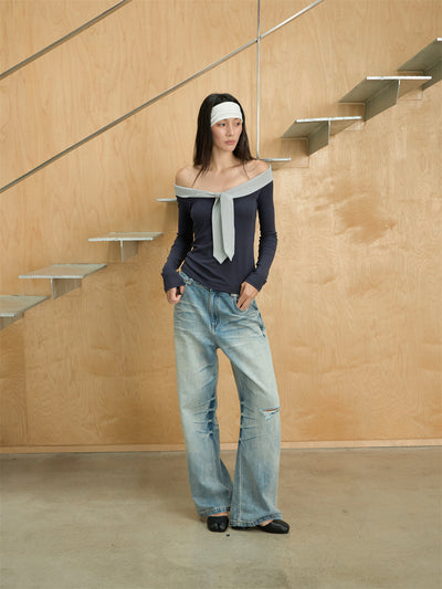 Gradient Washed Design Ripped Jeans CUR0243