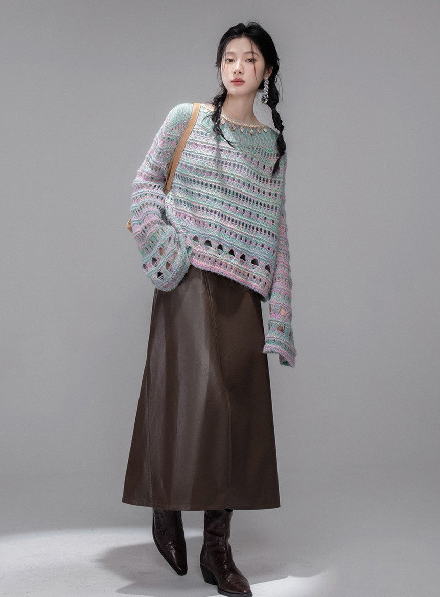 Dark Brown Split Leather Skirt COT0356