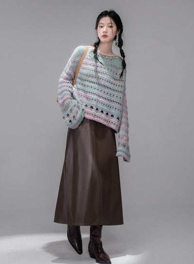 Dark Brown Split Leather Skirt COT0356
