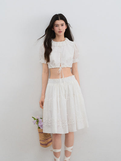 Doll Collar Puff Sleeve Shirt/Skirt LAL0197
