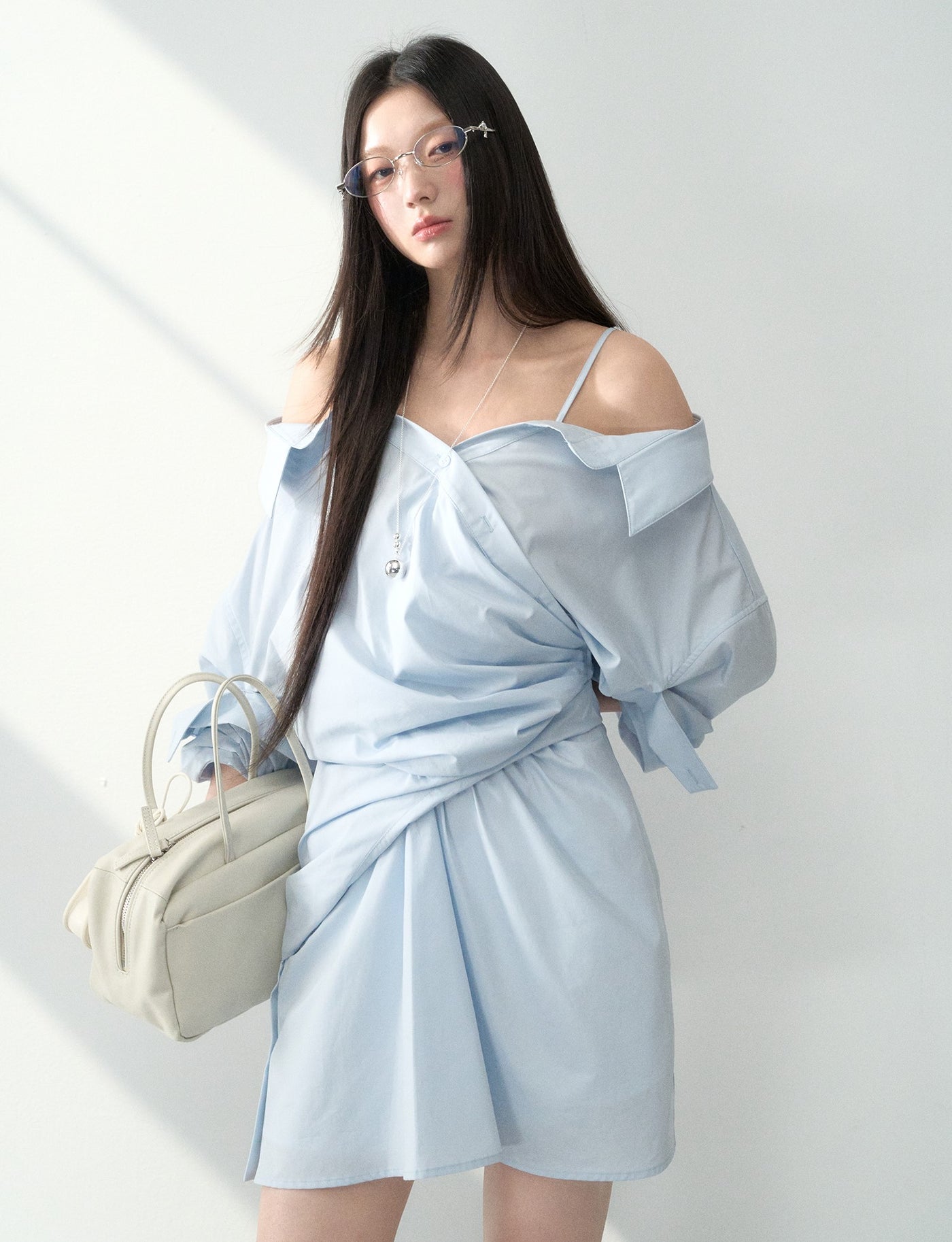 Off-shoulder Pleated Suspender Dress LAL0180