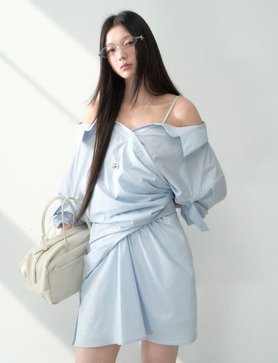 Off-shoulder Pleated Suspender Dress LAL0180