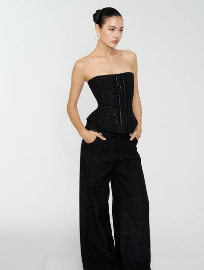 Black Luxurious-style Short Jacket/Camisole/Pants 4MU0161