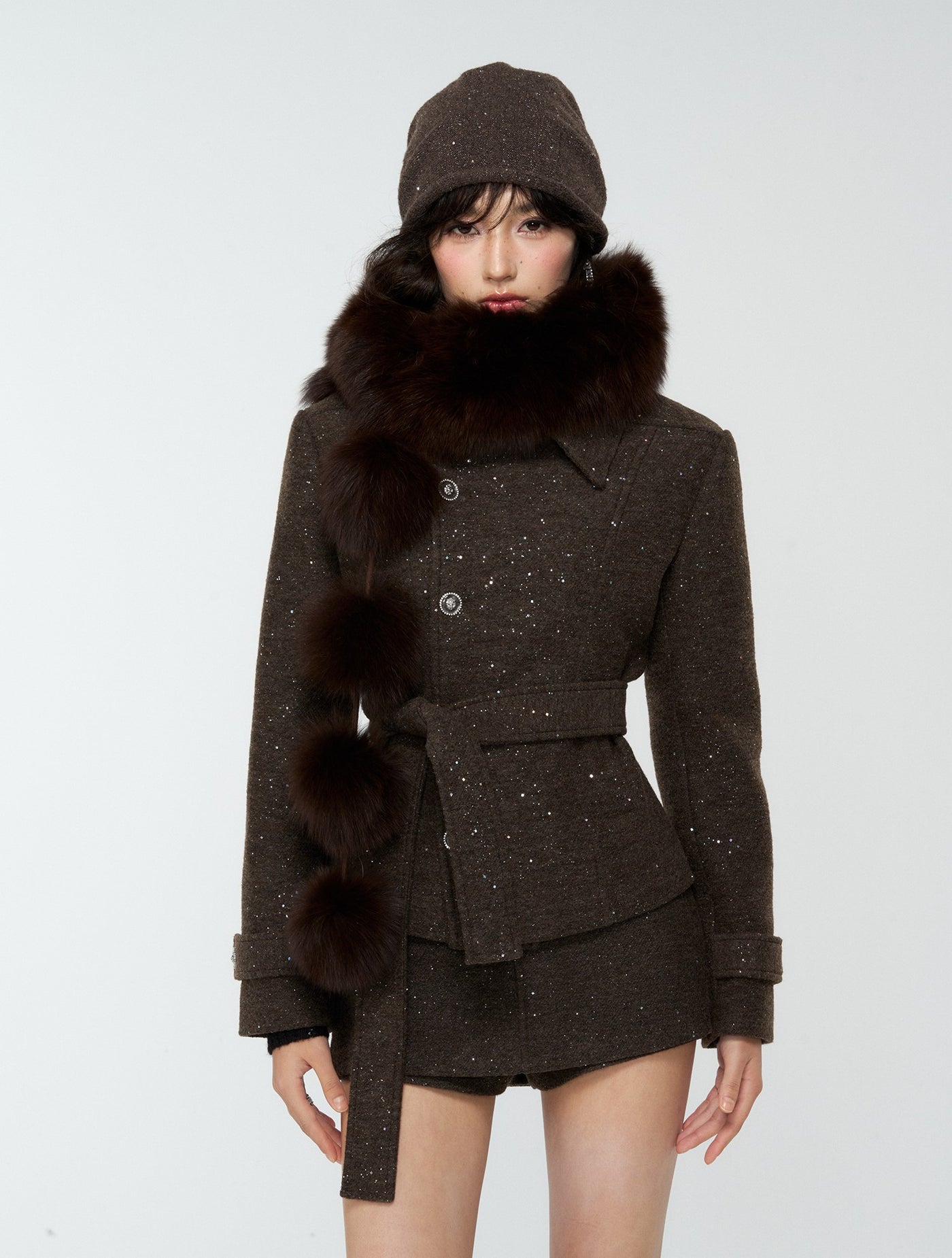 Dark Brown Sequined Jacket/Short Skirt/Midi Skirt 4MU0184