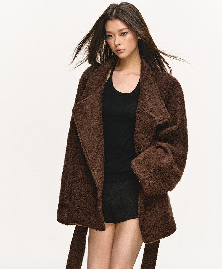Tie-Wrap Stand Collar Short Warm Coat ANA0080