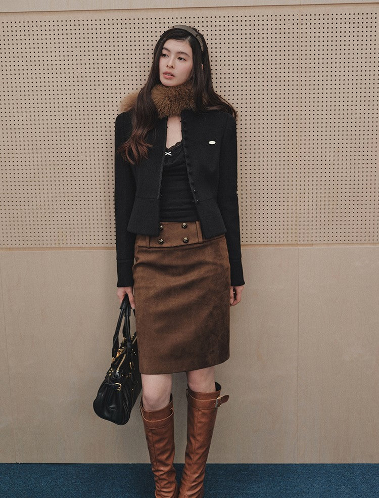 Ruffled Stand Collar Short Woolen Jacket LAL0248