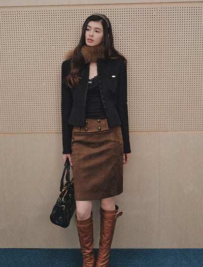 Ruffled Stand Collar Short Woolen Jacket LAL0248