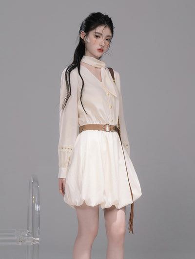 Custard Vest/Lace White Shirt Dress COT0336