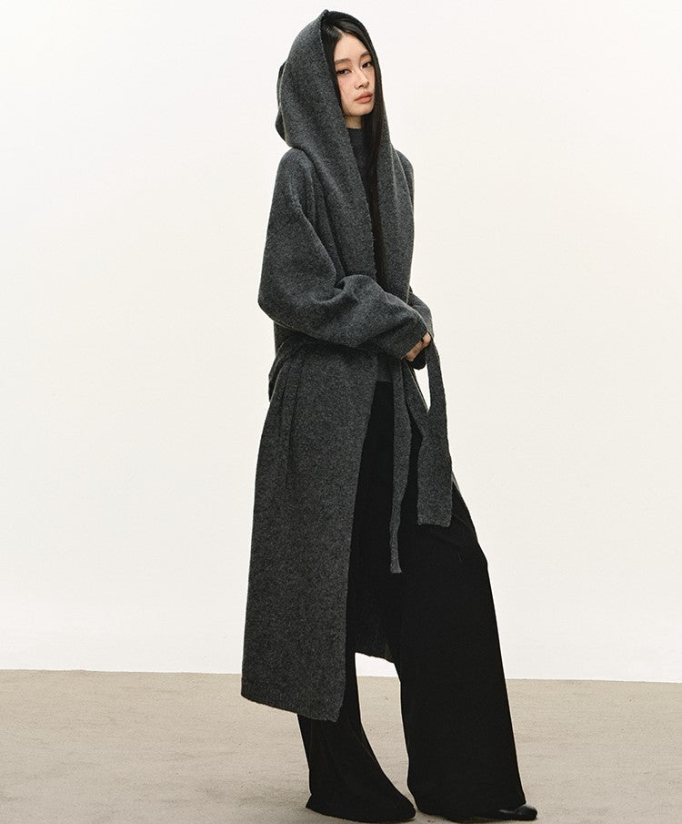 Relaxed Wool Hooded Long Cardigan ANA0093