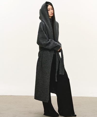 Relaxed Wool Hooded Long Cardigan ANA0093
