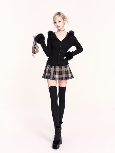 Retro Faux Two-Piece Pleated Skirt VOC0487