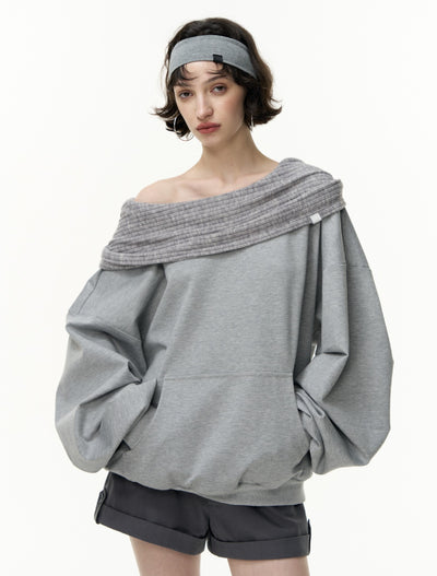 Off-Shoulder Loose Hooded Sweatshirt SAL0190