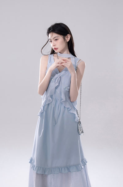 Blue Flower Cardigan+Vest Dress COT0246
