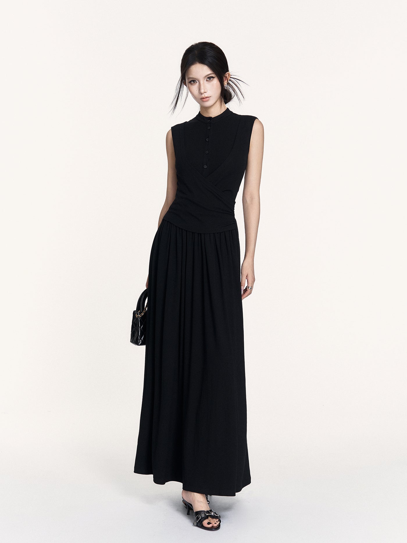 Stand Collar Stretch Long Dress VOC0442