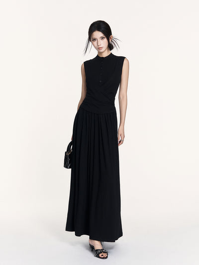 Stand Collar Stretch Long Dress VOC0442
