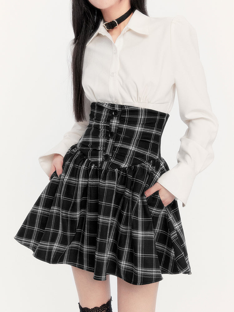 Super High Waist Fishbone Plaid Suspender Skirt VOC0272