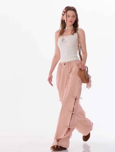 Bow High Waist Slim Straight Wide Leg Casual Pants ZIZ0104