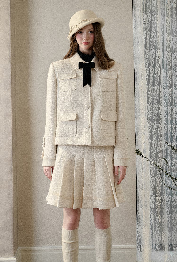 Natural Wool Suit Elegant Jacket/Pleated Skirt GRO0089