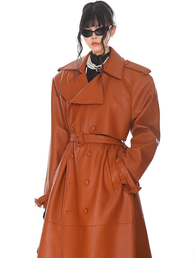 High-end Niche Silhouette Leather Long Coat UNC0154