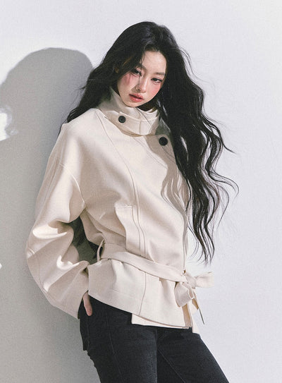 Hepburn Style High Neck Trench Coat DIA0730