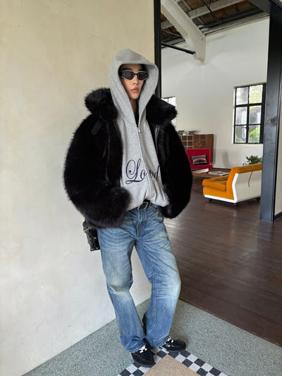 Leather Buckle Eco-Friendly Fur Coat AOA0021