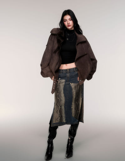 Python Print Straight-Line Denim Skirt LUL0209