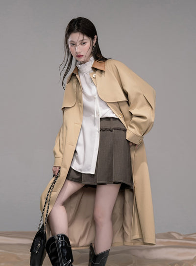 Leather Collar Long Coat COT0343