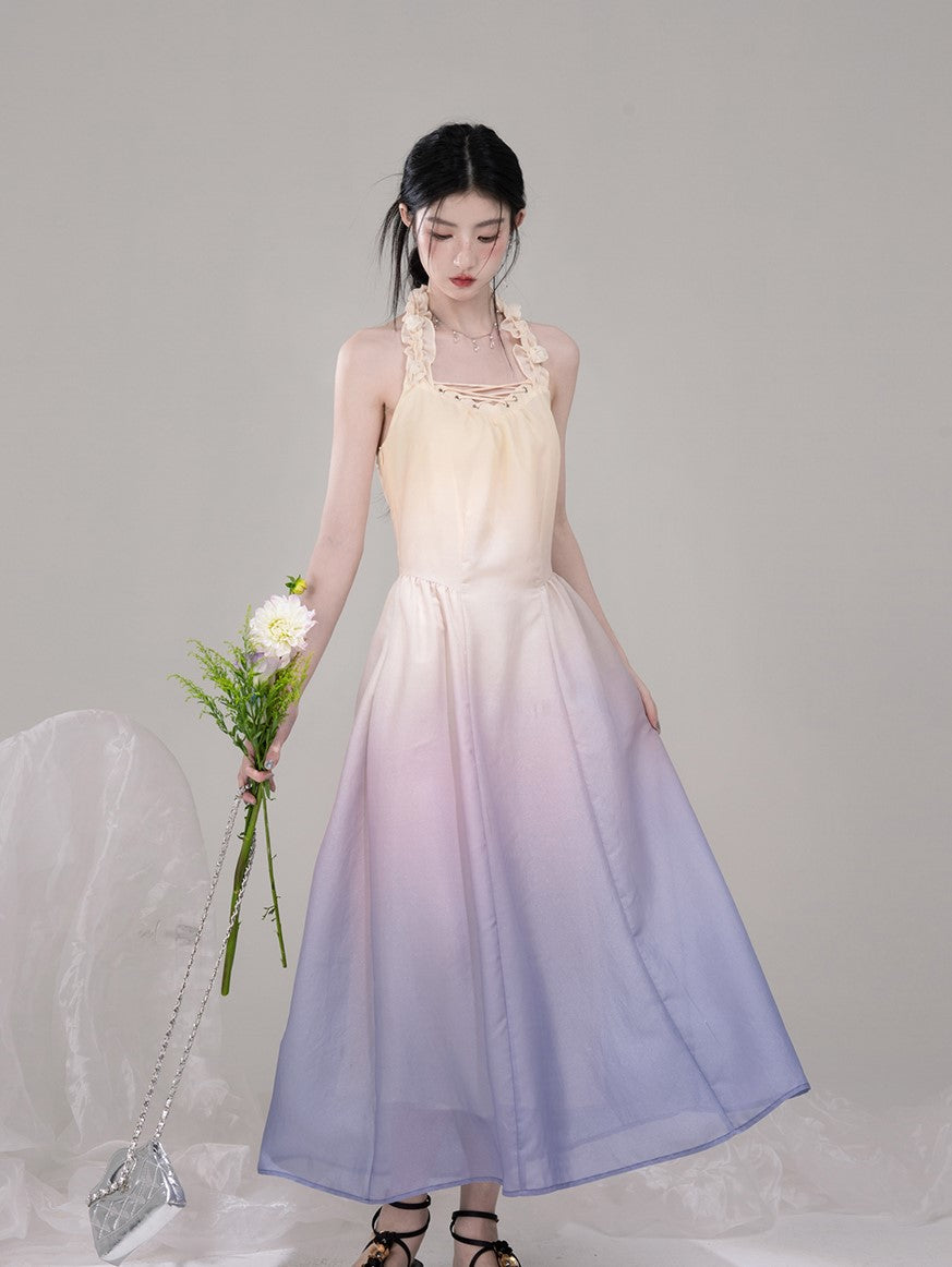 Gradient Purple Halter Sleeveless Dress COT0308
