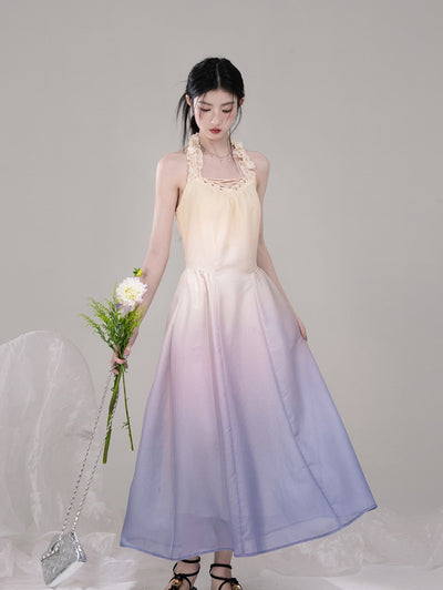 Gradient Purple Halter Sleeveless Dress COT0308