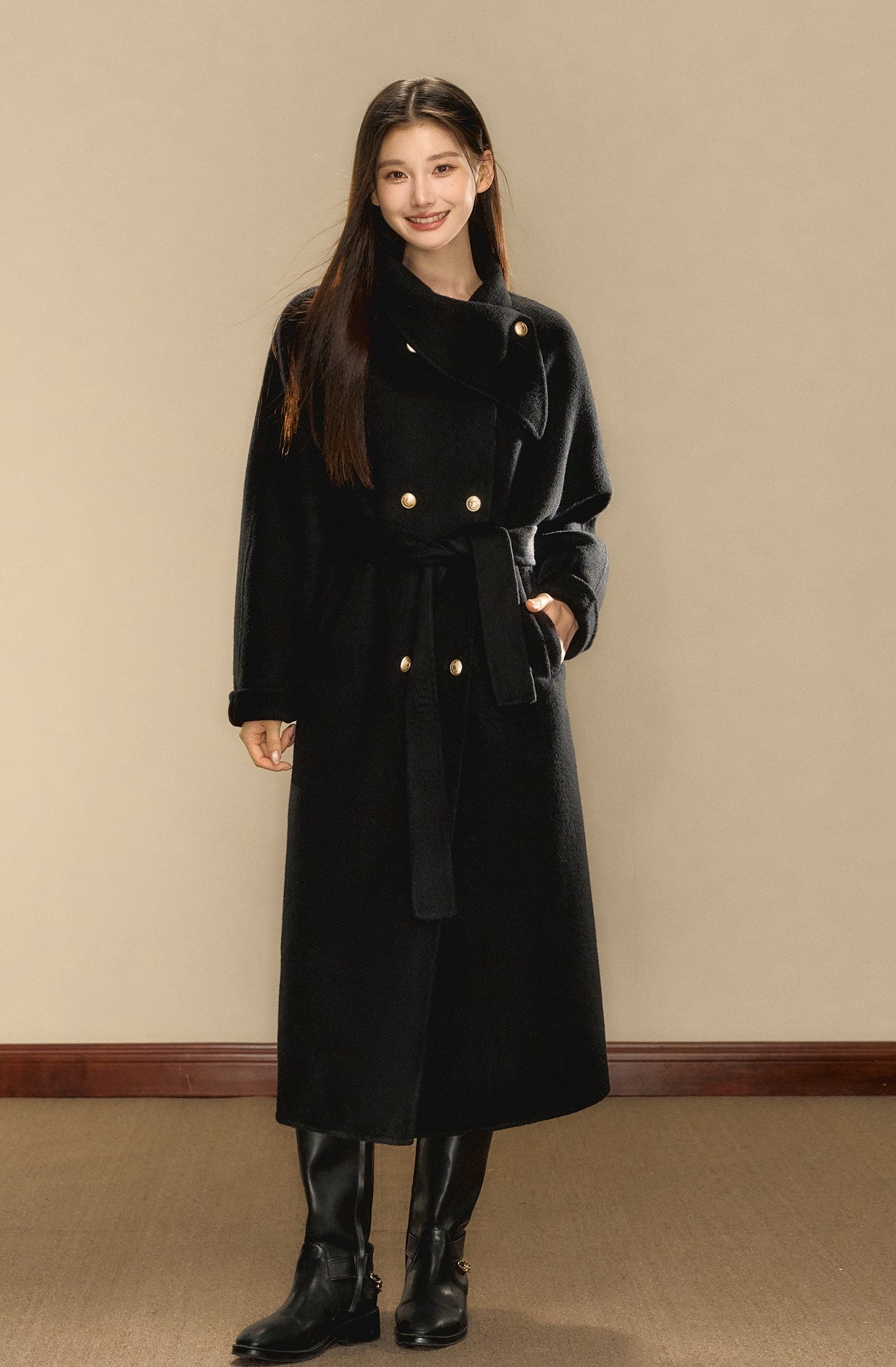 Gold Button Medium and Long Double-sided Woolen Coat OSH0087