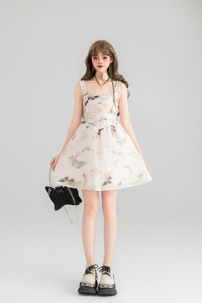 Butterfly Floral Suspender Seaside Holiday Slim Dress KEI0048