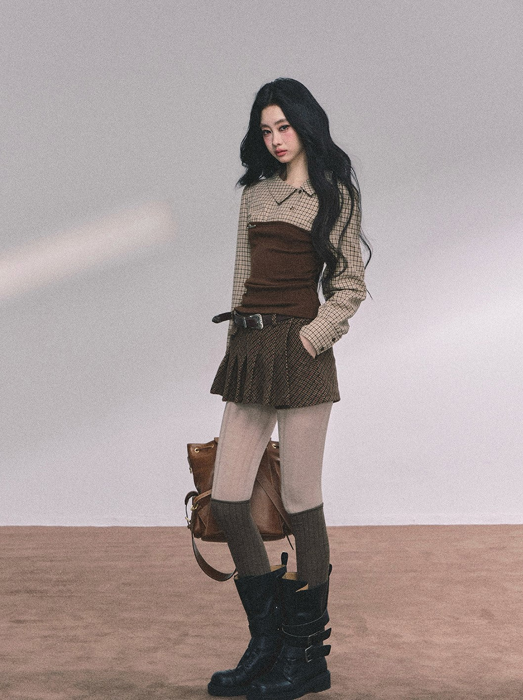 Fake Two-piece Knitted Plaid Shirt DIA0618