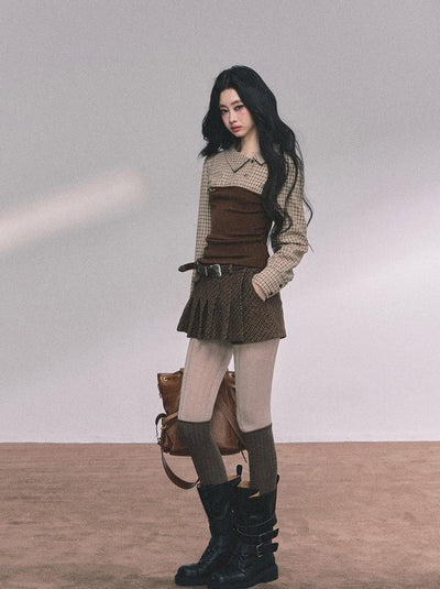 Fake Two-piece Knitted Plaid Shirt DIA0618